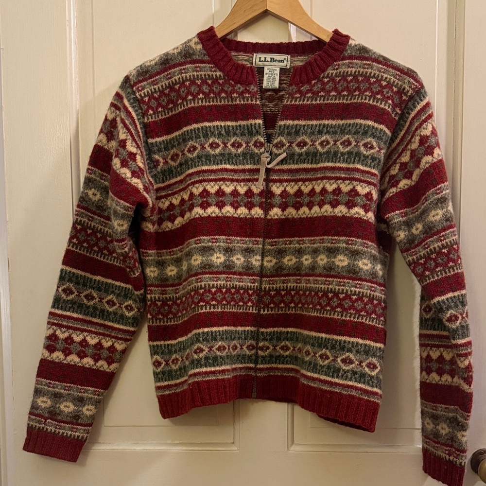 L.L. Bean Women's Festive Red and Green Cardigan - Picture 1 of 3
